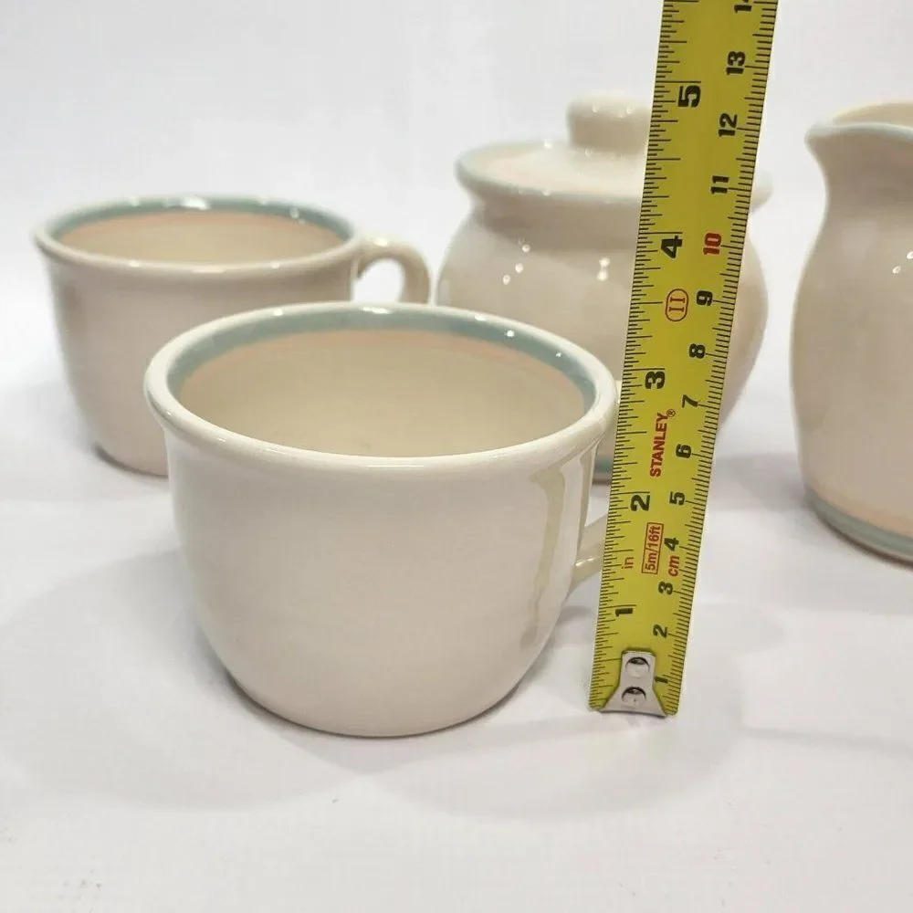 4pc Vtg Aura by Pfaltzgraff,‎ Stoneware Cream Pitcher & Sugar Bowl + 2 teacups